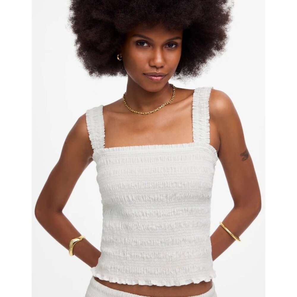 Madewell Womens Size XL Cotton Poplin Smocked Tank Top in White NV568 $88 2396